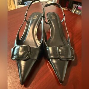 Zara Black Pointed Slingback Buckle Mules